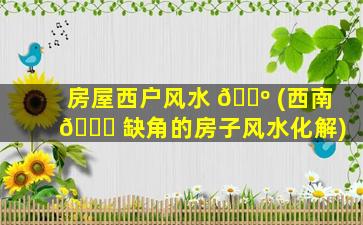 房屋西户风水 🌺 (西南 🐋 缺角的房子风水化解)